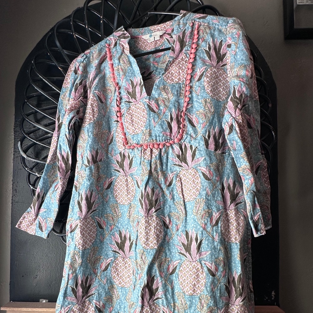 Boden Linen Evangeline Pineapple Print Boho Dress Size 8R
